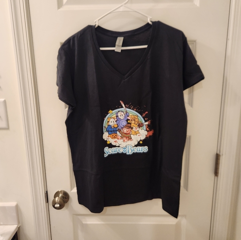 Womens Size XL Care Bears Horror Black Halloween T Shirt V Neck #E158